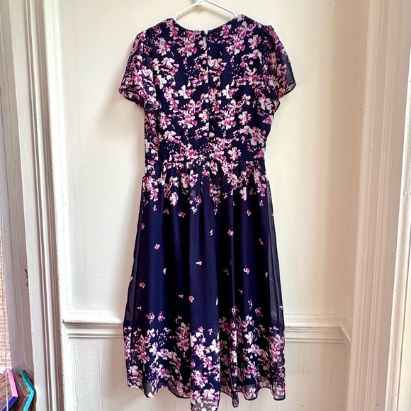 DKNY Navy Blue purple floral day dress size 8 - Picture 4 of 4